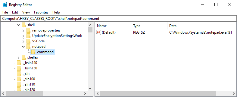 Create notepad command key for execution